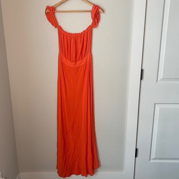 Flynn Skye Coral Orange Strapless Wrap Maxi Dress - Size Medium - EUC - Picture 3 of 9